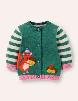 Animal Logo Cardigan-Ivory/Sardinia Green Squirrel