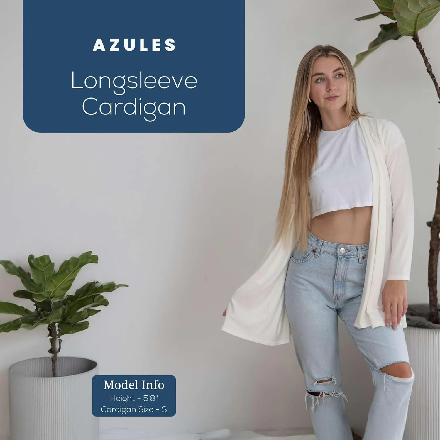 Azules Lightweight Cardigan for Women - Open Front, Flowy, Longer Length & Stylish - Long Sleeve Womens Cardigan Light Jacket