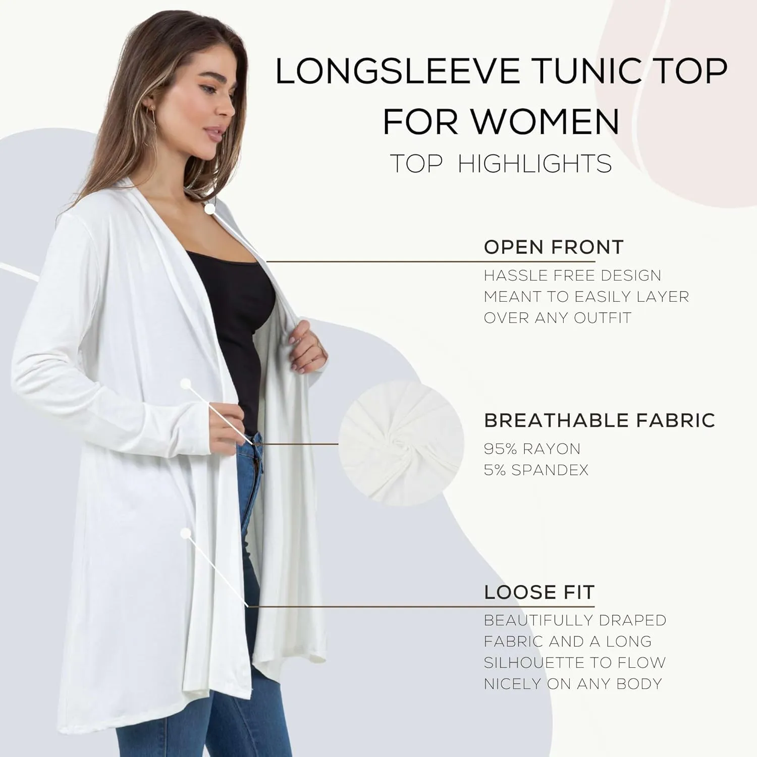 Azules Lightweight Cardigan for Women - Open Front, Flowy, Longer Length & Stylish - Long Sleeve Womens Cardigan Light Jacket