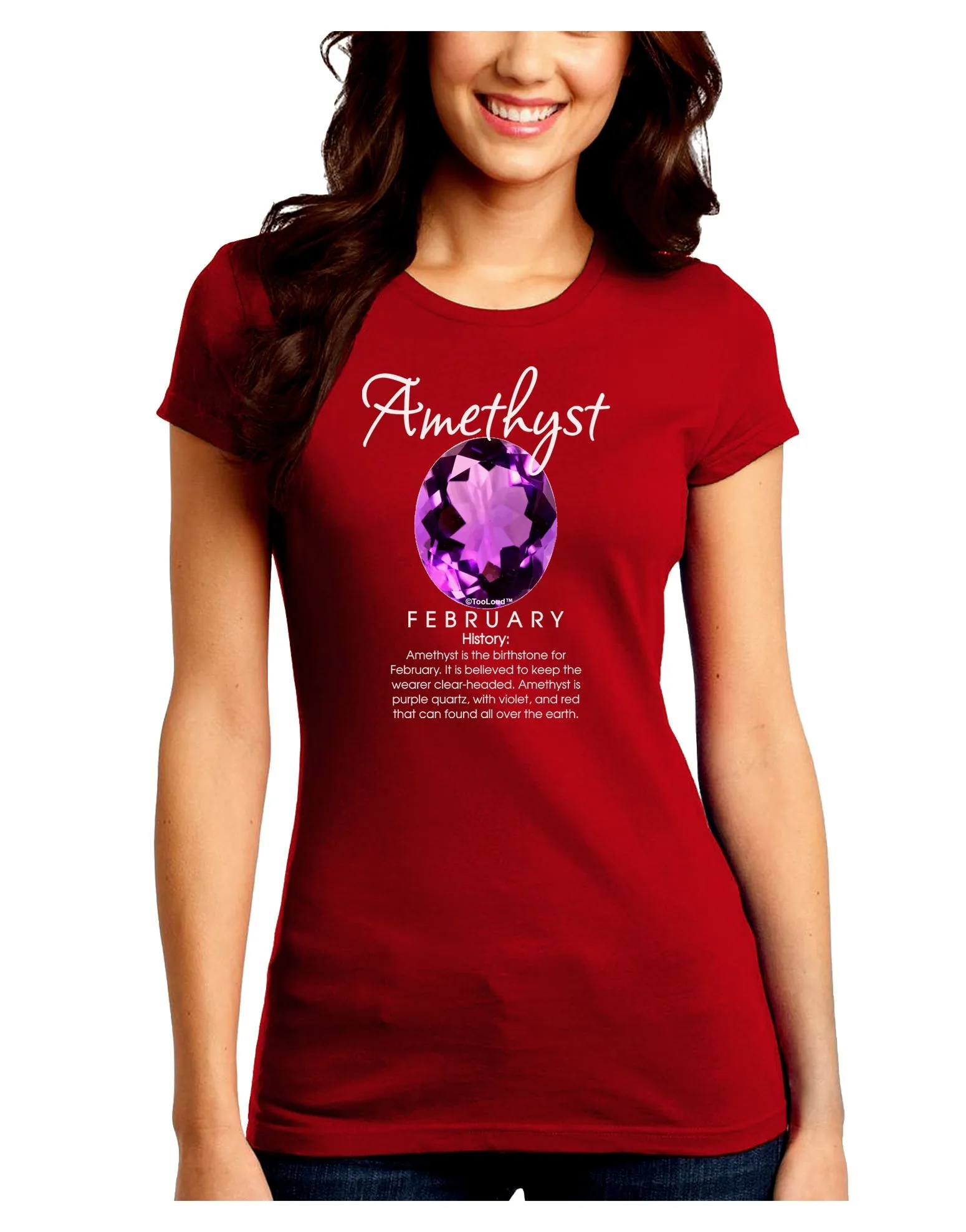 Birthstone Amethyst Dark Juniors Petite Crew Dark T-Shirt
