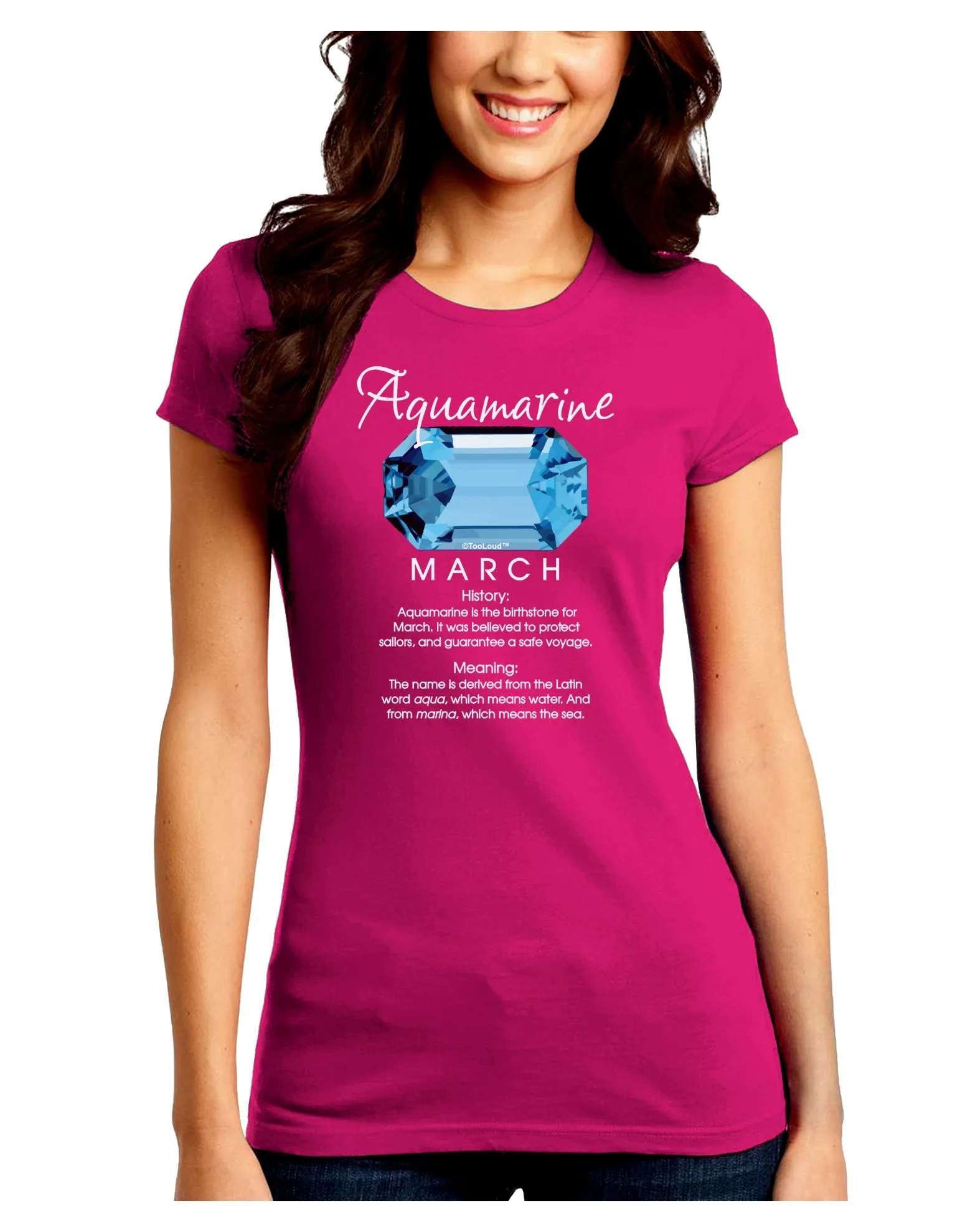 Birthstone Aquamarine Juniors Petite Crew Dark T-Shirt
