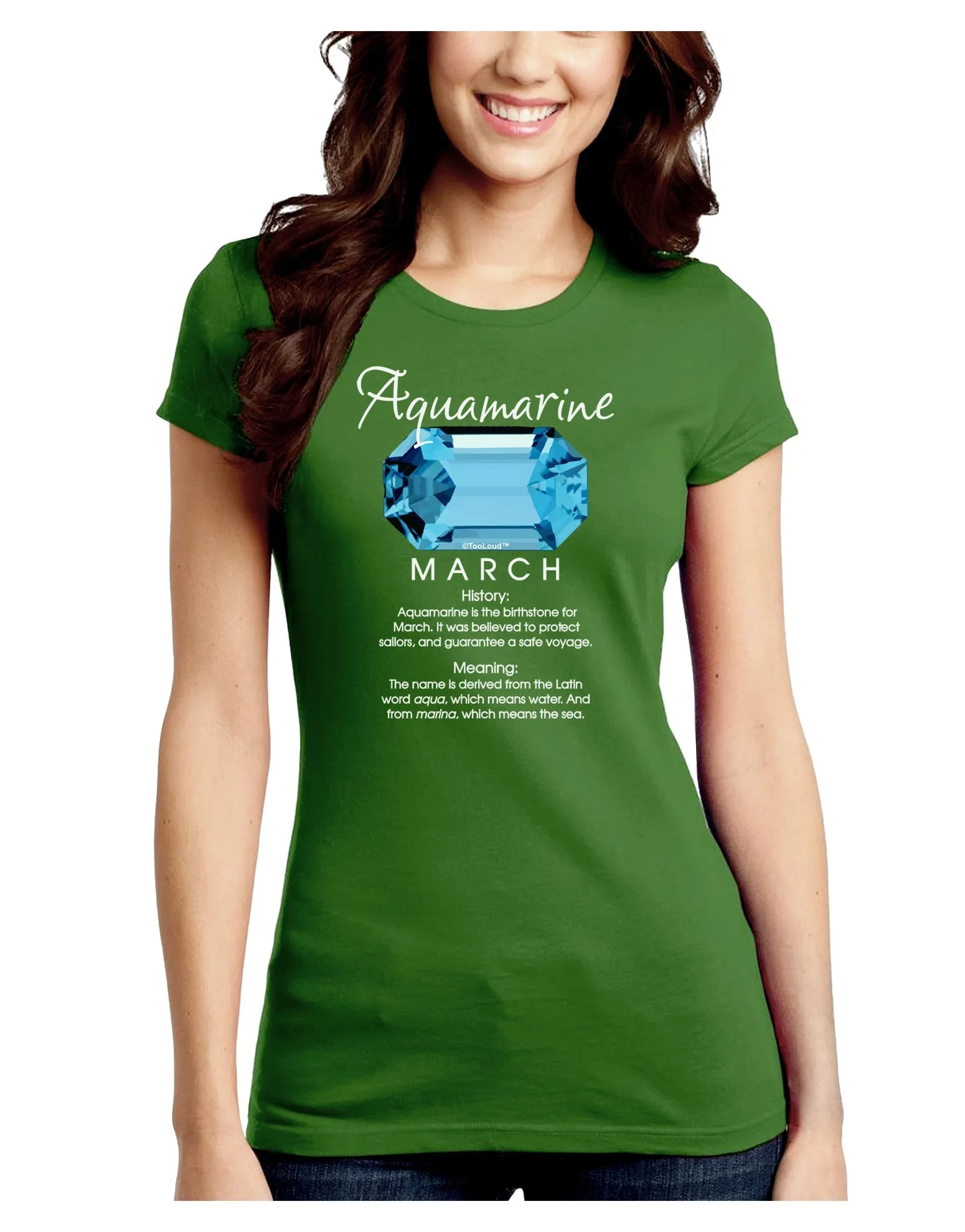 Birthstone Aquamarine Juniors Petite Crew Dark T-Shirt