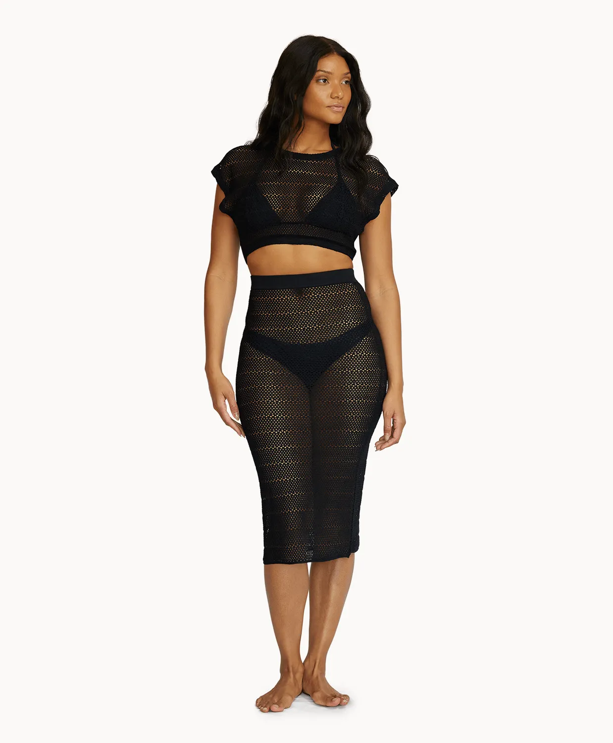 Black Crochet Midi Skirt