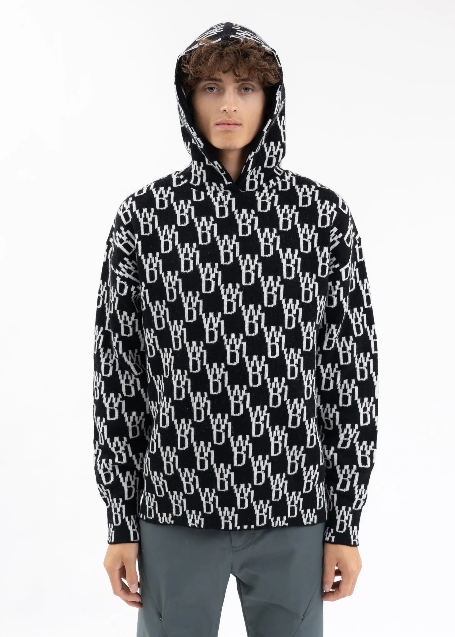 BLACK WD1 GRAPHIC KNIT HOODIE