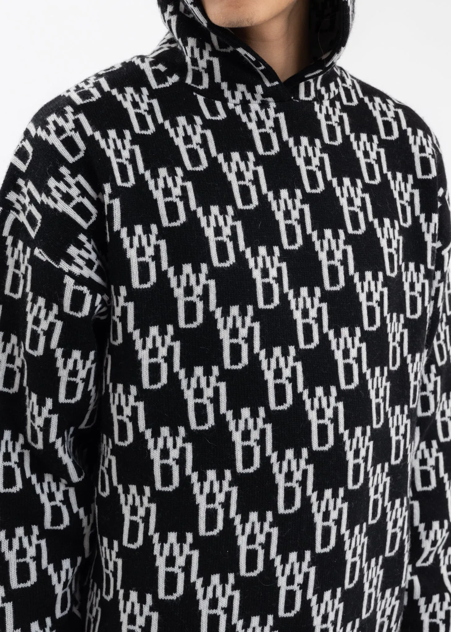 BLACK WD1 GRAPHIC KNIT HOODIE