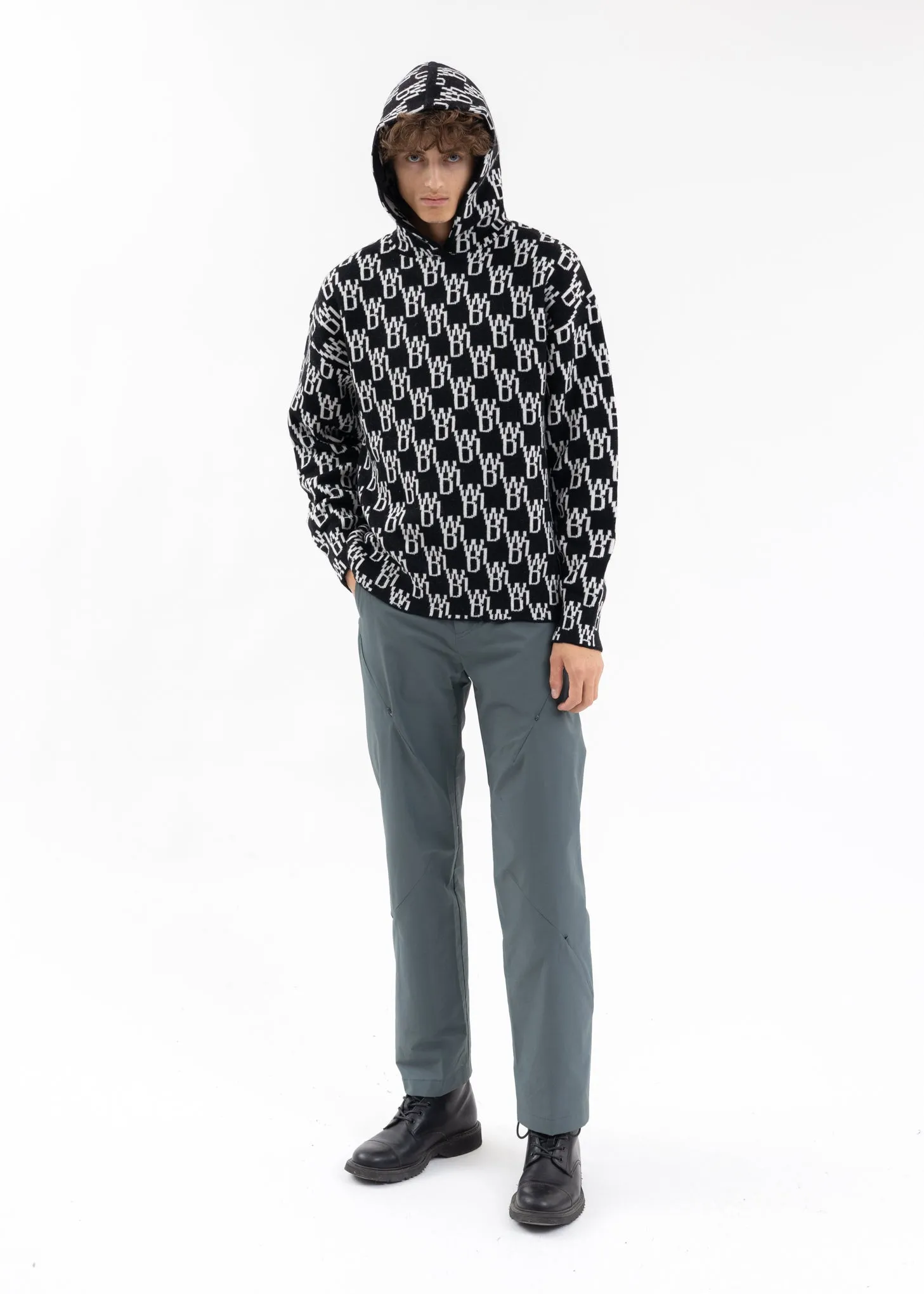 BLACK WD1 GRAPHIC KNIT HOODIE