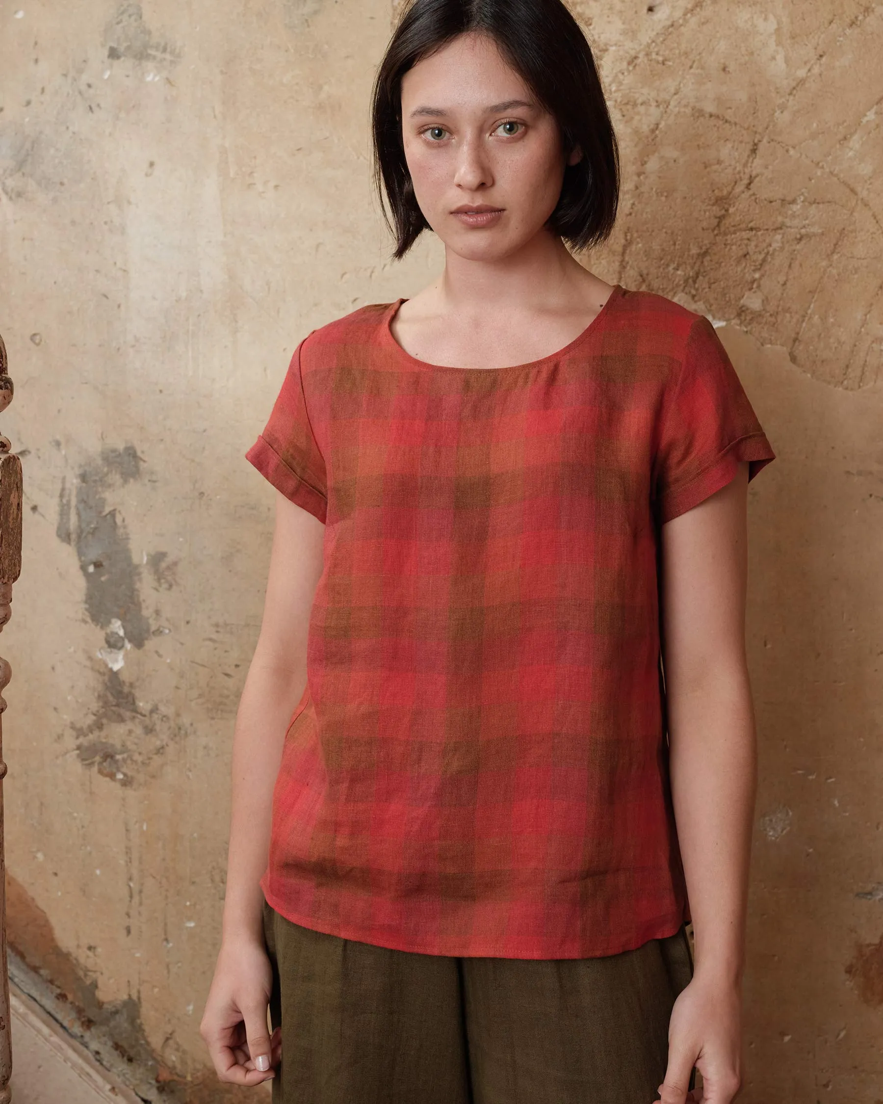 Blouse No.14 Linen T-shirt in Paloma Check