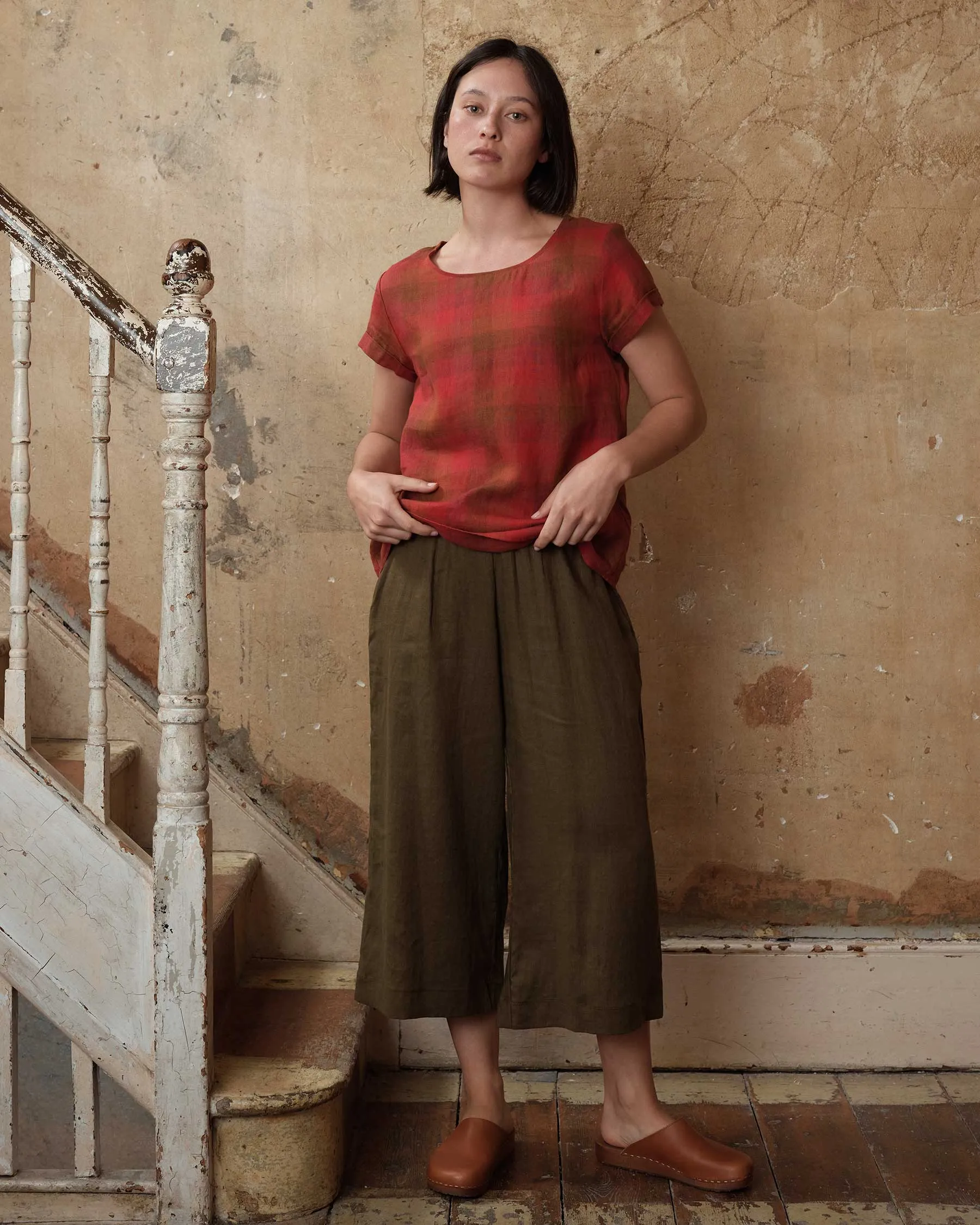 Blouse No.14 Linen T-shirt in Paloma Check