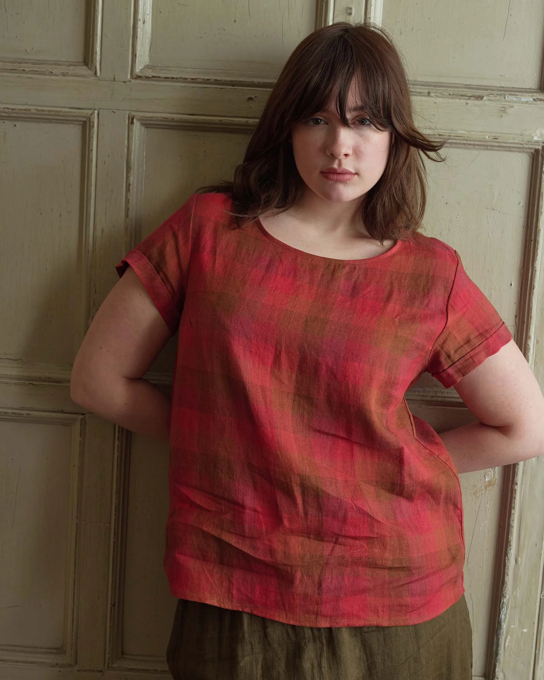 Blouse No.14 Linen T-shirt in Paloma Check