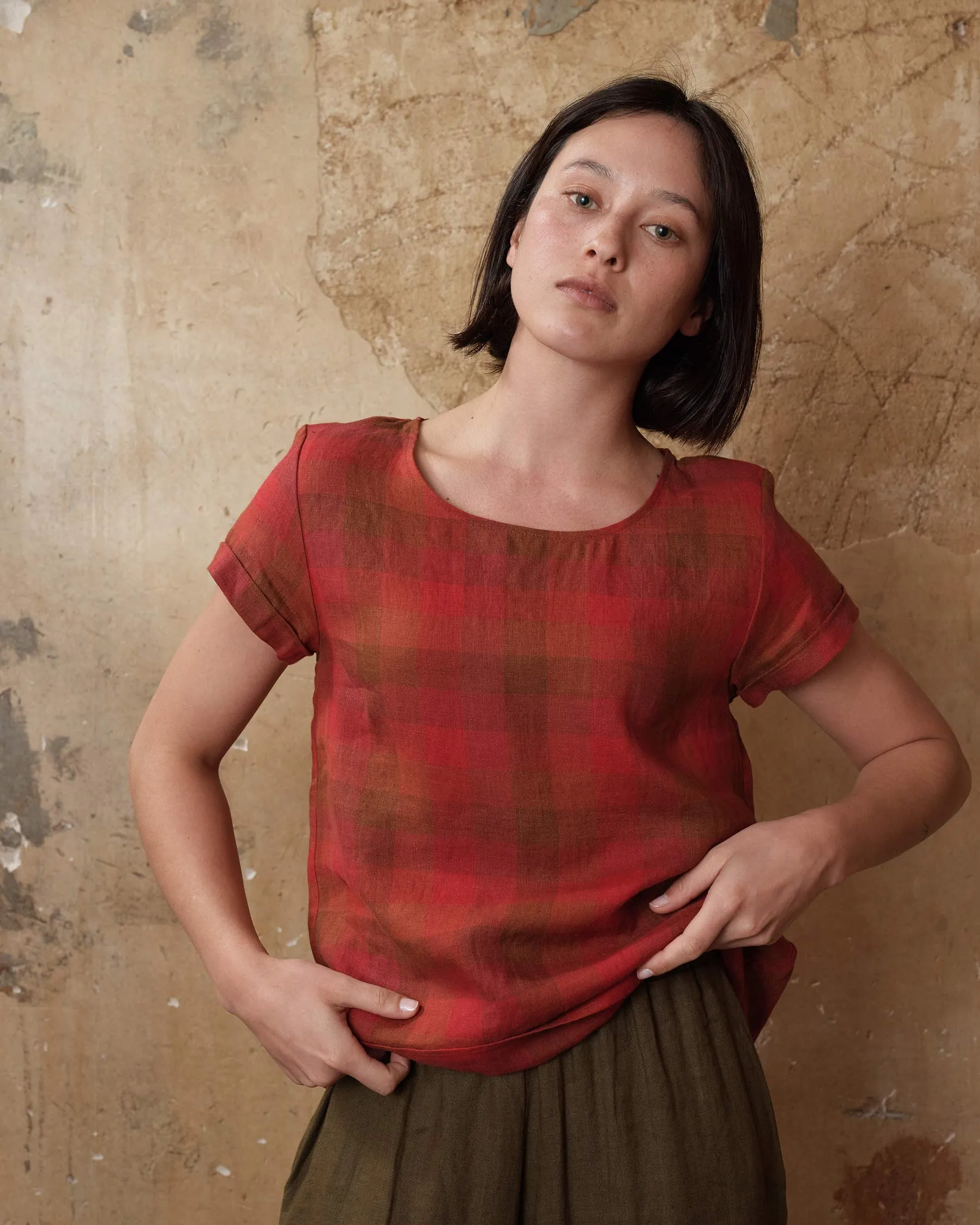 Blouse No.14 Linen T-shirt in Paloma Check