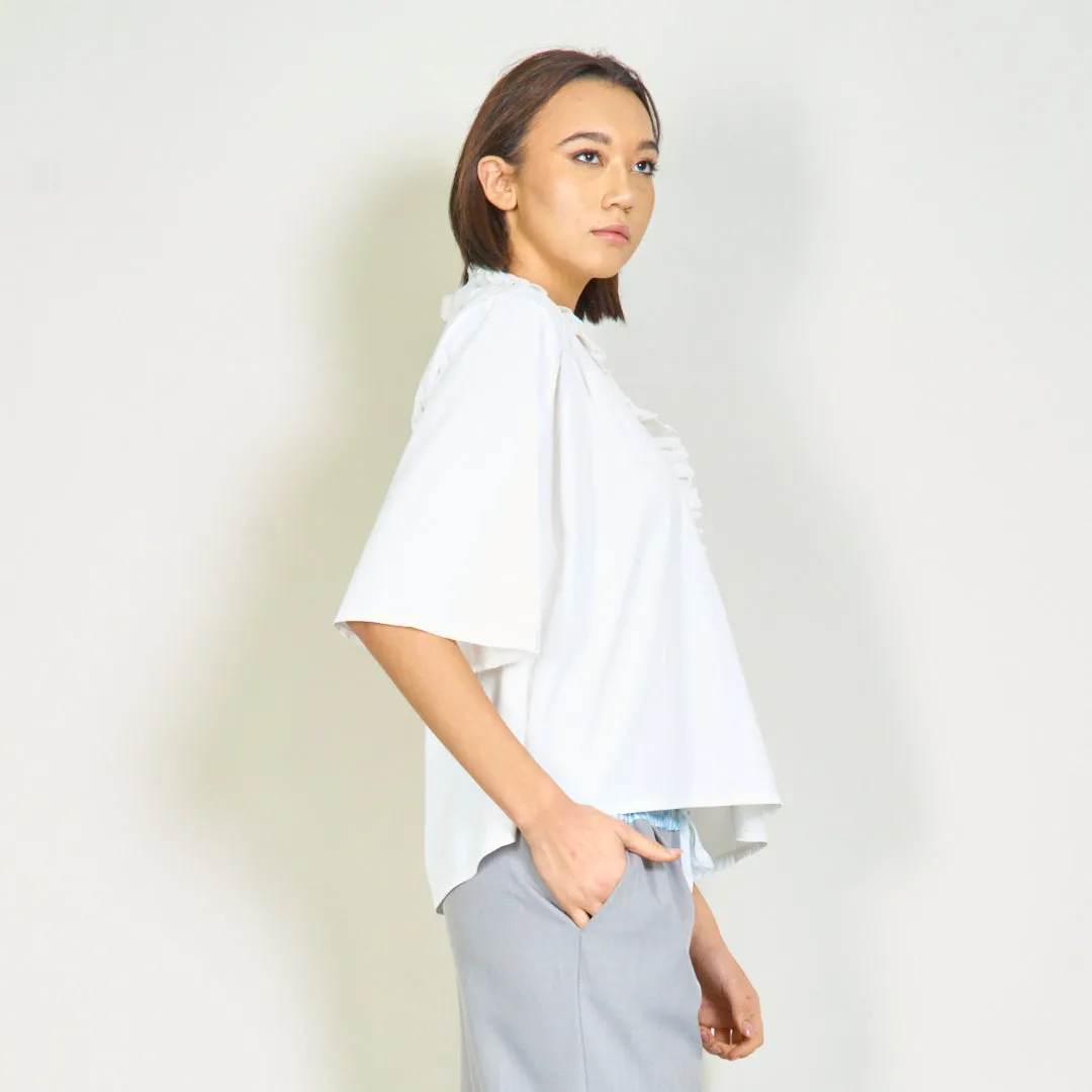 Blouse with lace trim and ruffle details wholesale