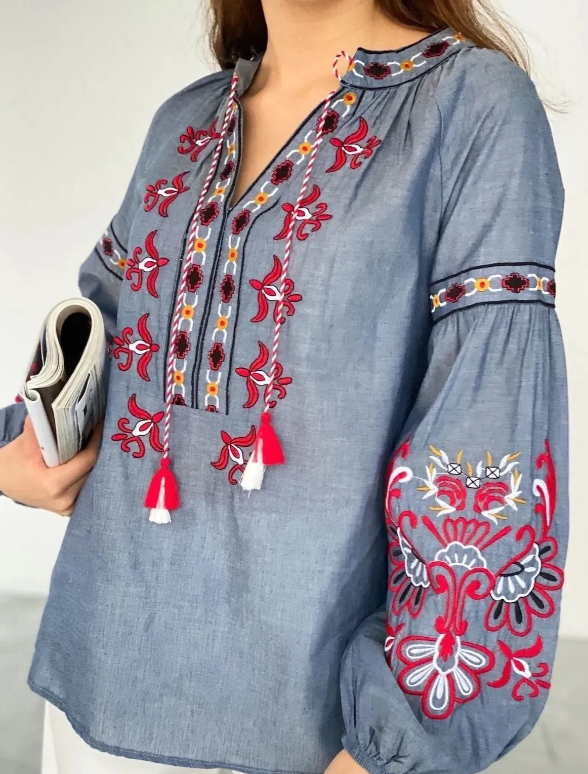 Bohemian Ethnic Ukrainian Cotton Vyshyvanka Blouse