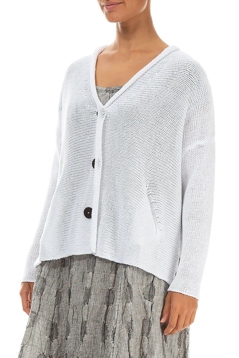 Buttoned White Linen Cardigan