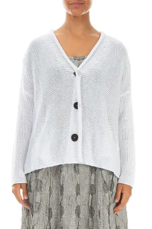 Buttoned White Linen Cardigan