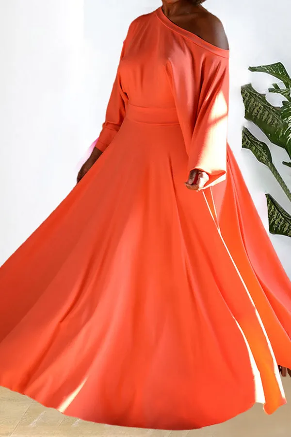 Casual Oblique Neck Top & Ruffle Hem Skirt Set