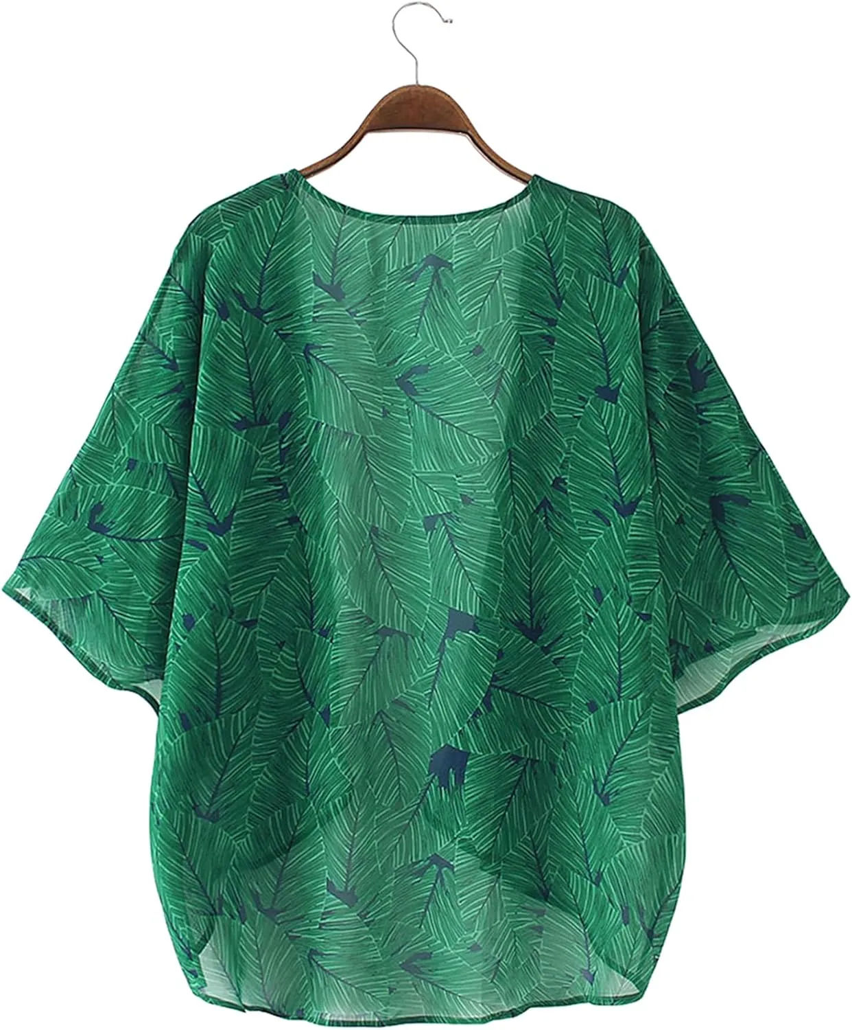 Chunoy Women Floral Print Lightweight Chiffon Kimono Cardigan Short Sleeve Loose Beach Wear Cover Up Blouse Top