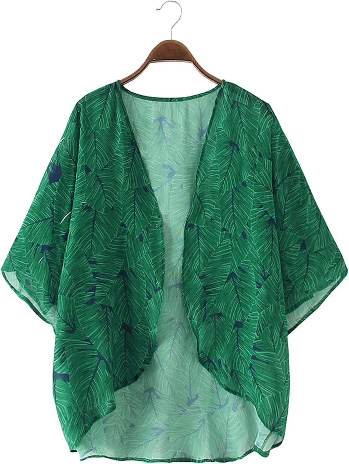 Chunoy Women Floral Print Lightweight Chiffon Kimono Cardigan Short Sleeve Loose Beach Wear Cover Up Blouse Top