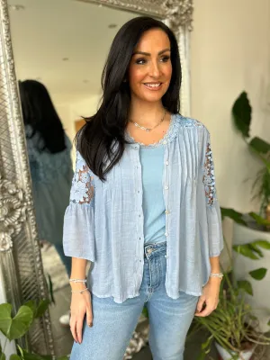 Denim Floral Lace Button Top Rosie