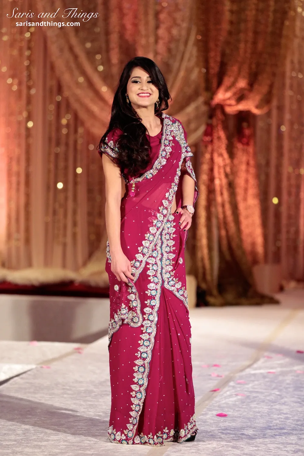 Diamonds Pink Ready-made Pre-Stitched Saree