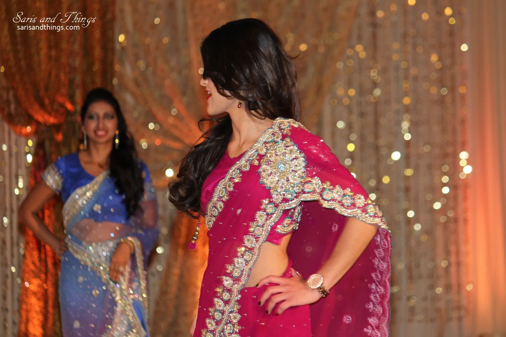 Diamonds Pink Ready-made Pre-Stitched Saree
