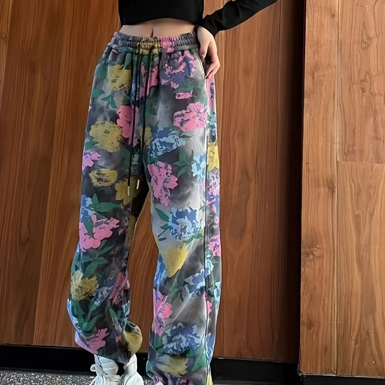 Elegant Floral Print Drawstring Joggers - Thick, Casual & Stylish Women's Pants for Spring/Fall