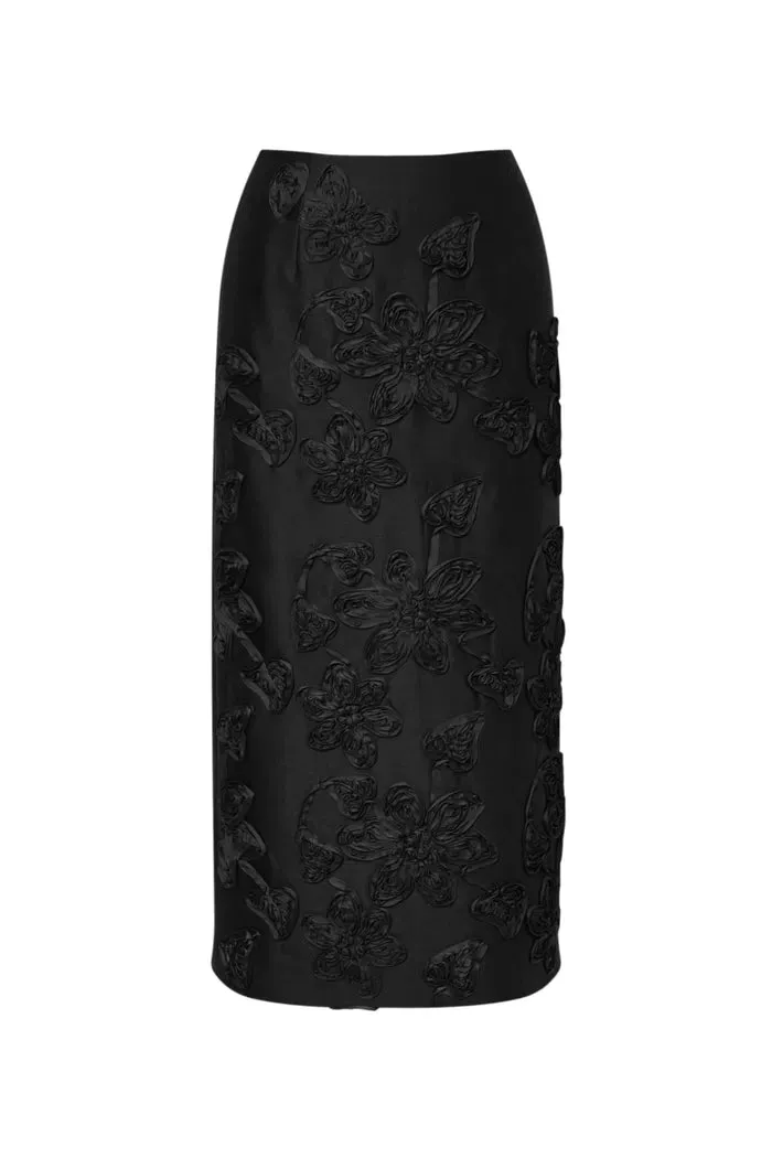 Engrave Embroidered Skirt in Silk Wool