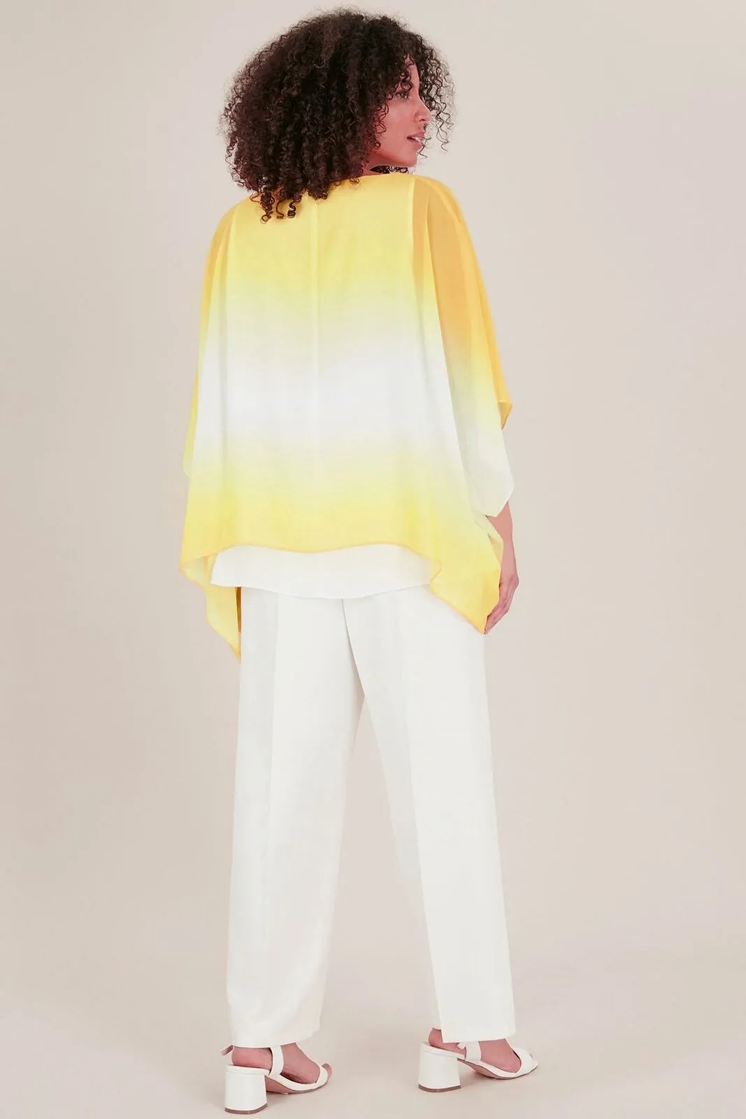 Ex Evans Yellow White Open Split Batwing Tunic Blouse