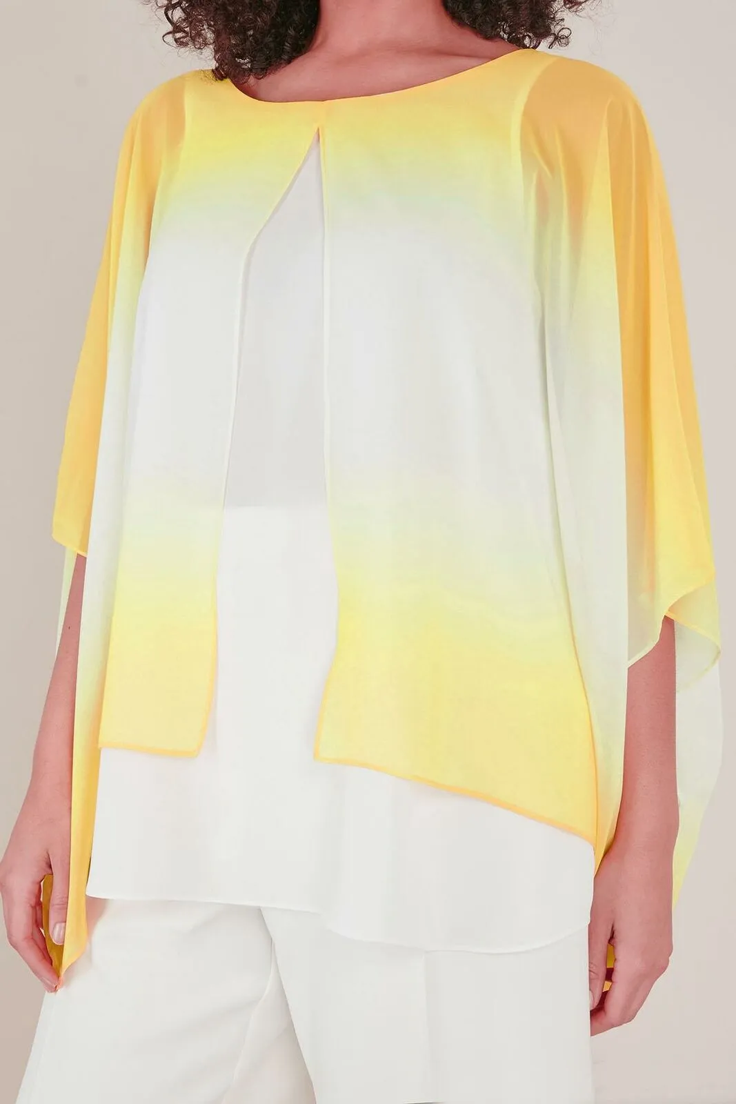 Ex Evans Yellow White Open Split Batwing Tunic Blouse