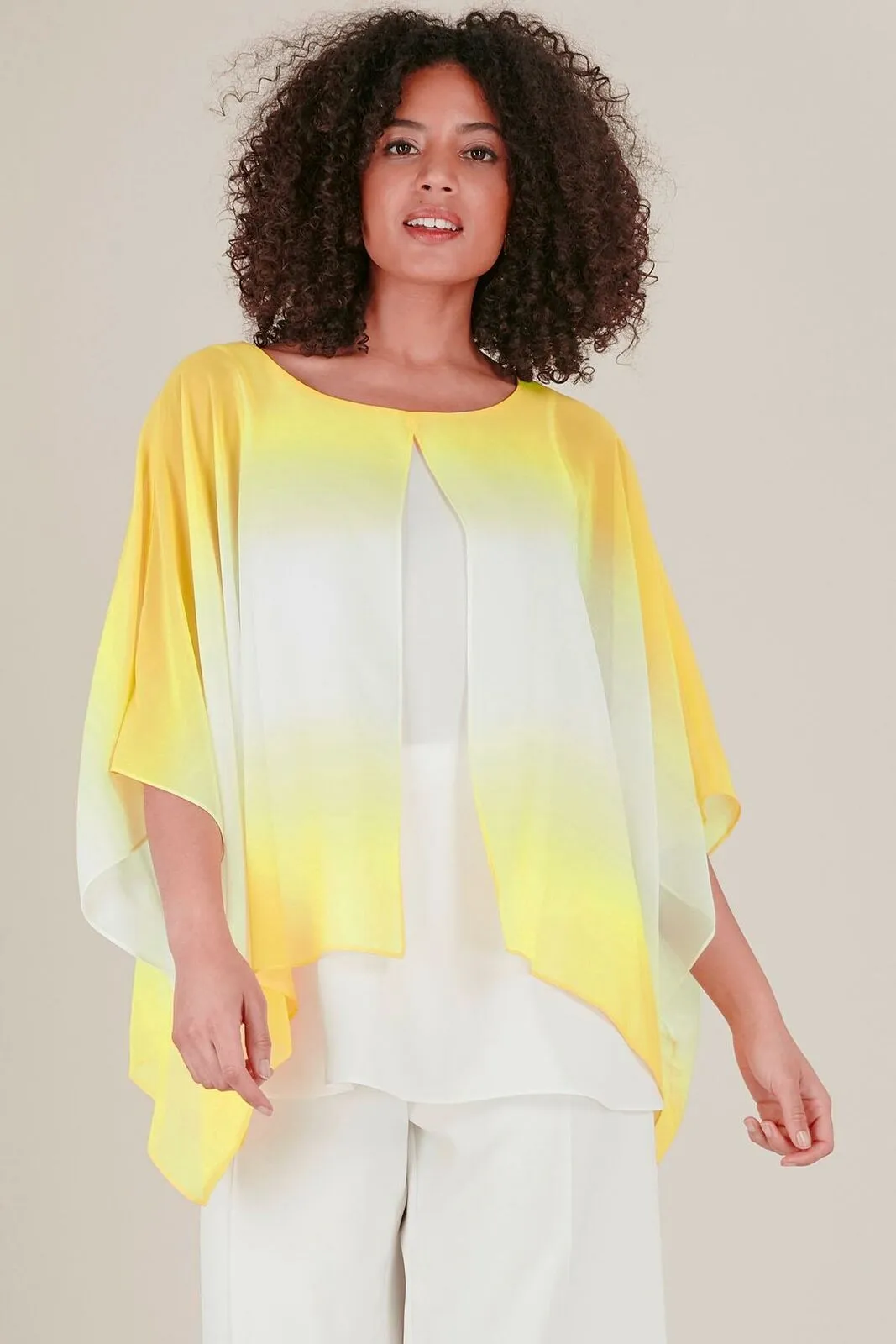 Ex Evans Yellow White Open Split Batwing Tunic Blouse