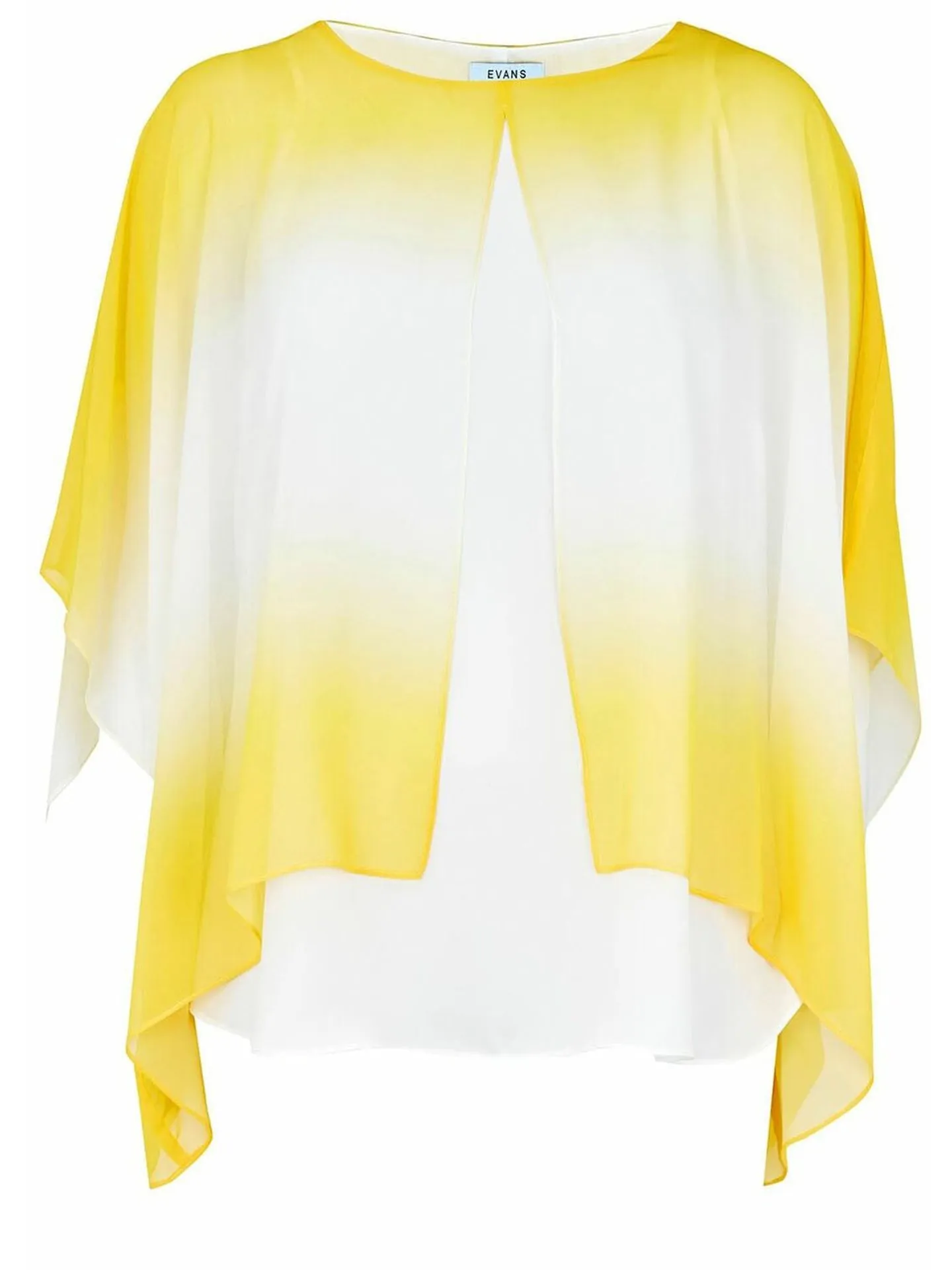 Ex Evans Yellow White Open Split Batwing Tunic Blouse