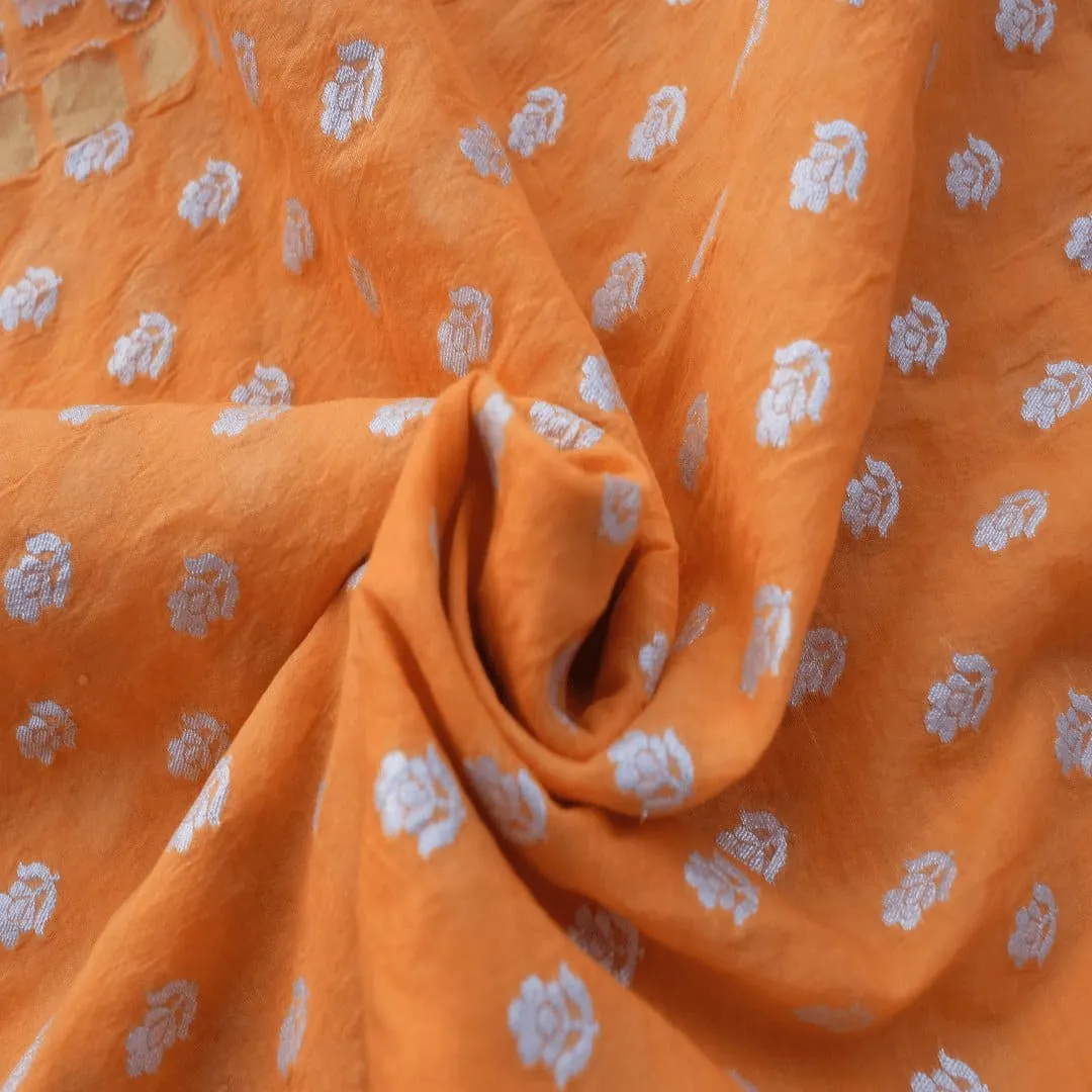 Floral Silk Chanderi Fabric - Orange