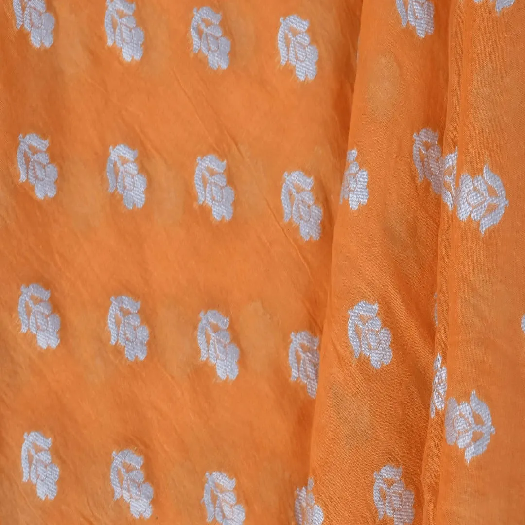 Floral Silk Chanderi Fabric - Orange