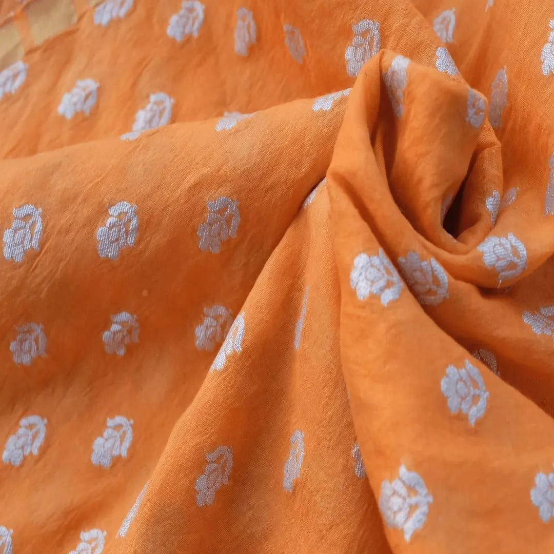 Floral Silk Chanderi Fabric - Orange