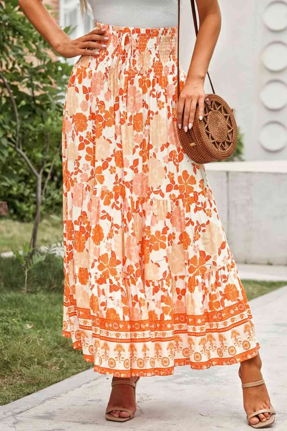 Floral Smocked Tiered Maxi Skirt