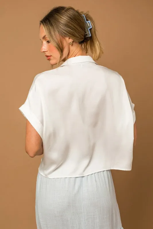 GILLI Satin Boxy Button Down Blouse