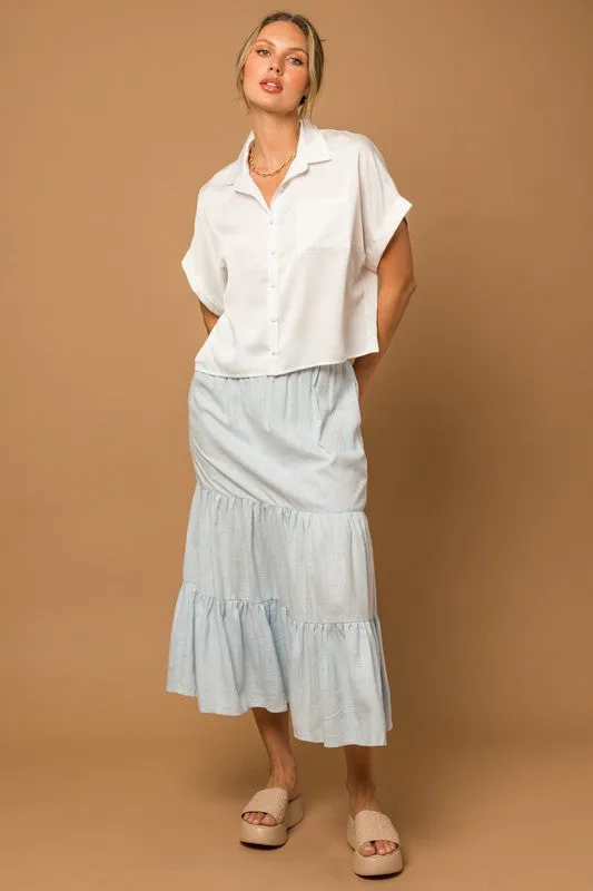 GILLI Satin Boxy Button Down Blouse