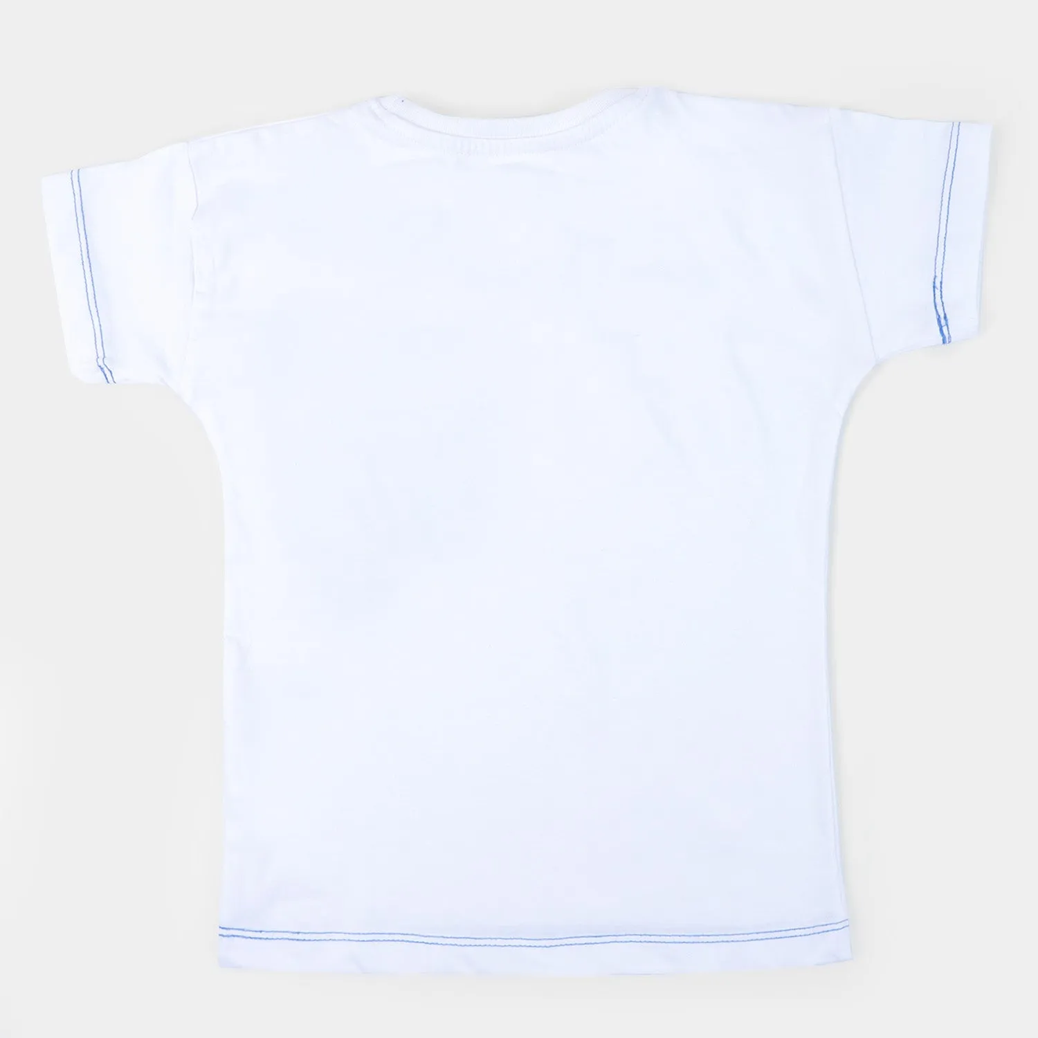 Girls Cotton T-Shirt Blue Pocket - White