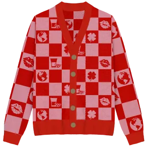 Good Luck, Babe! Checkered Knit Cardigan