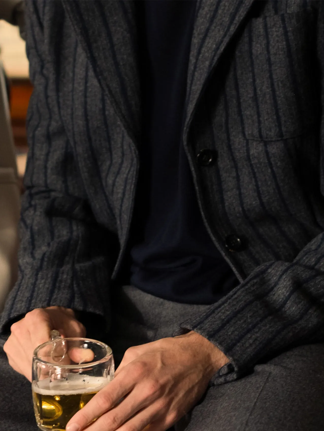 Grey/Navy Wool Stripe 3 Button Blazer
