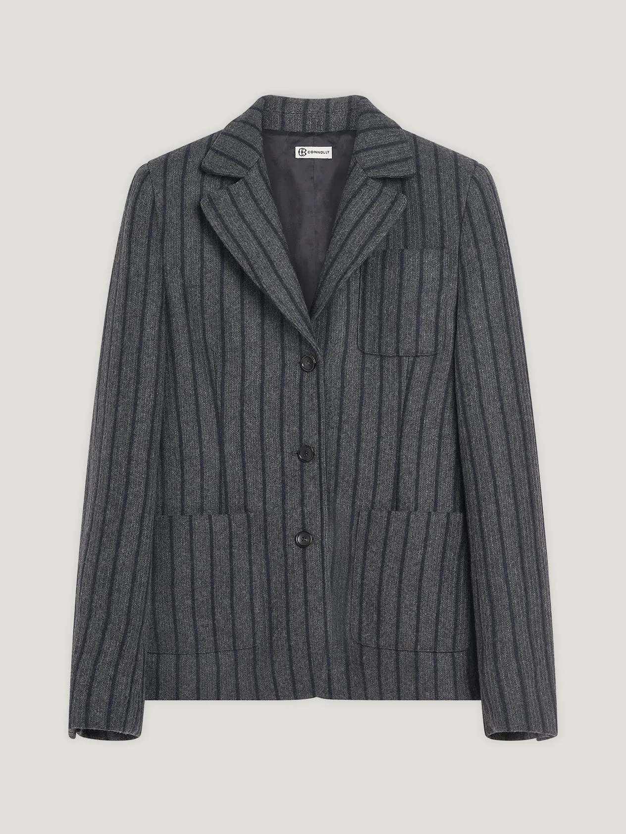 Grey/Navy Wool Stripe 3 Button Blazer
