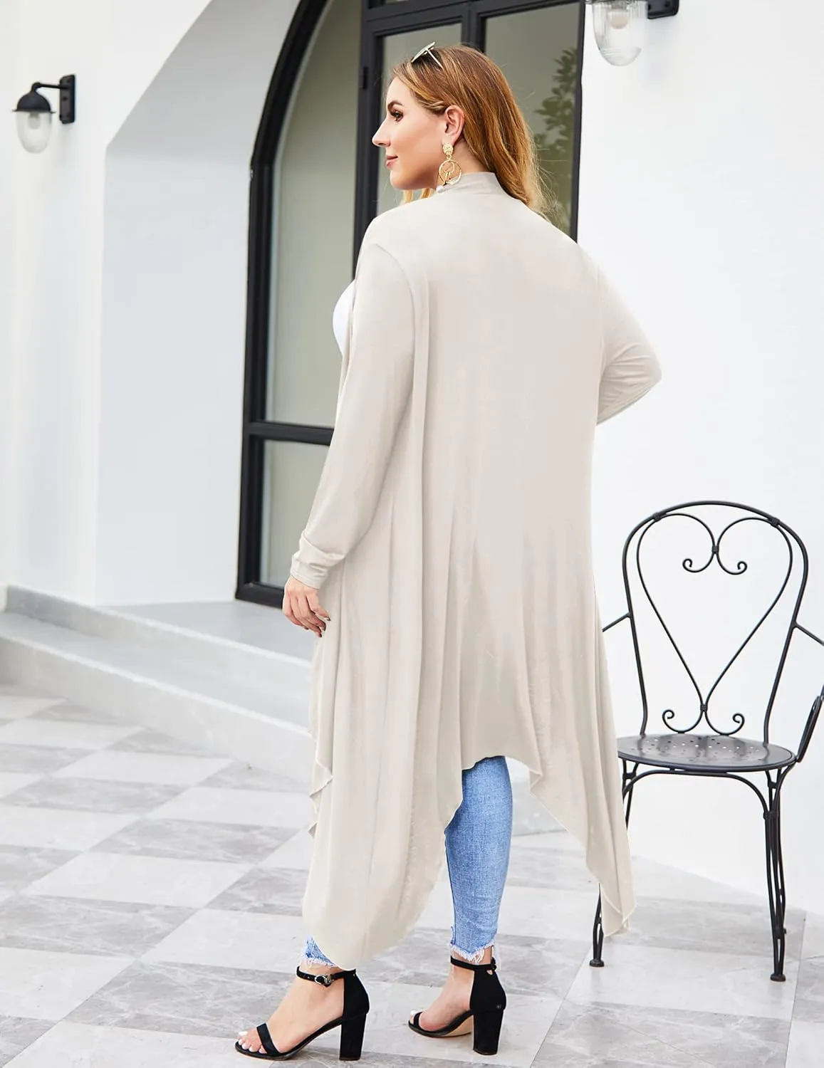 IN'VOLAND Women's Plus Size Cardigan Long Sleeve Open Front Drape Cardigans Lightweight Long DusterL-5XL