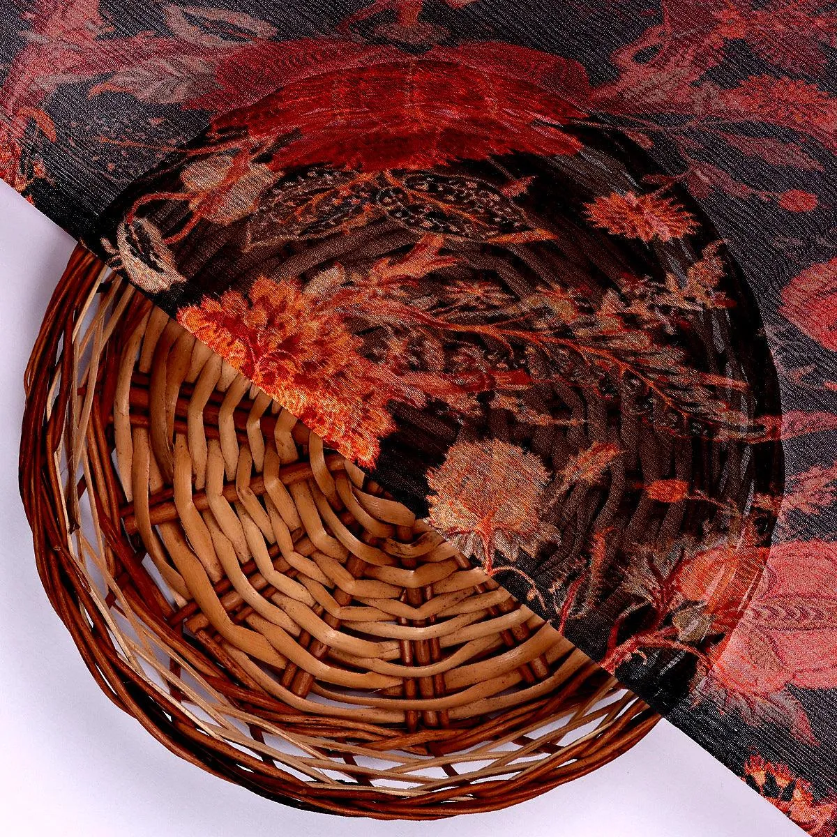 Japanese Chinoiserie Natural Digital Printed Fabric - Pure Chiffon