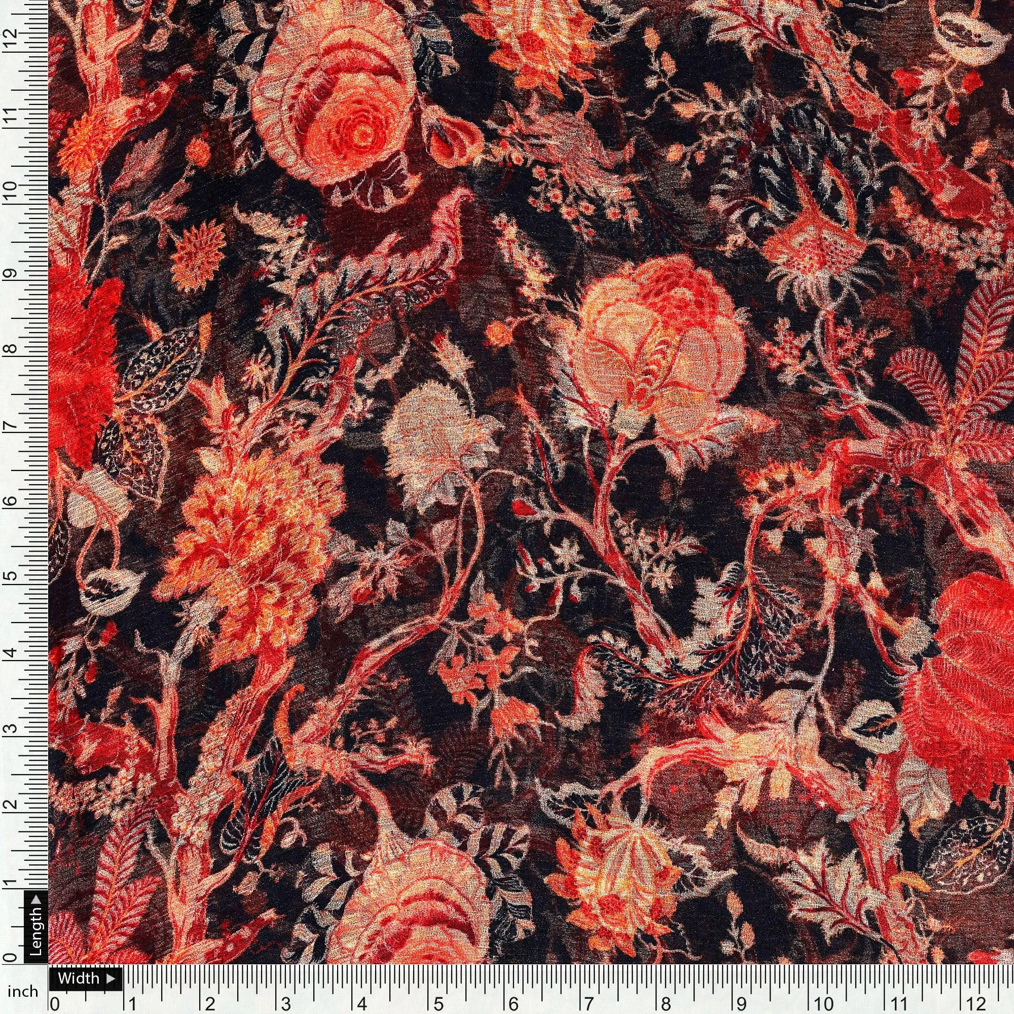 Japanese Chinoiserie Natural Digital Printed Fabric - Pure Chiffon