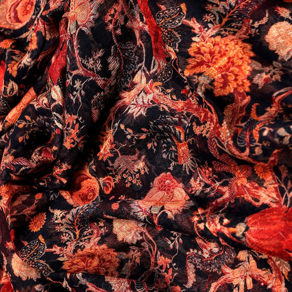 Japanese Chinoiserie Natural Digital Printed Fabric - Pure Chiffon