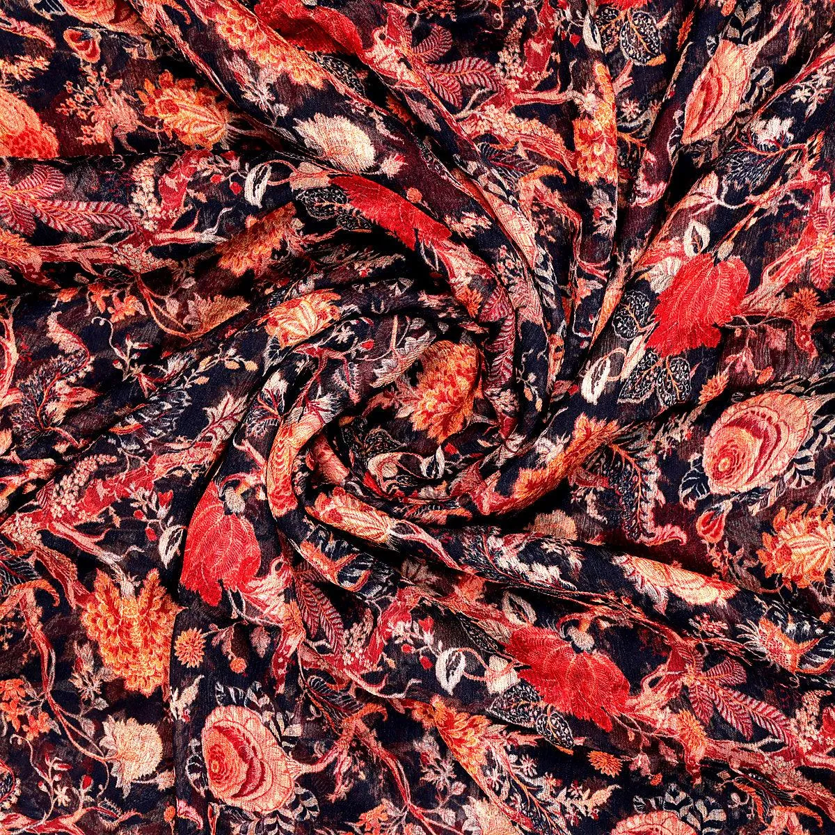 Japanese Chinoiserie Natural Digital Printed Fabric - Pure Chiffon
