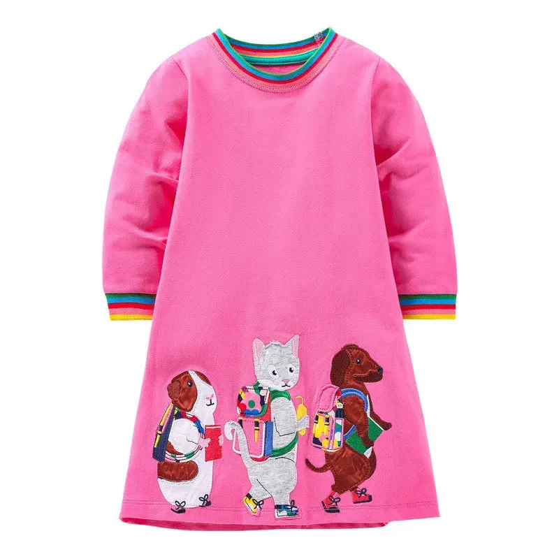 Kids Girls Long Sleeve Floral Warm Princess Dresses