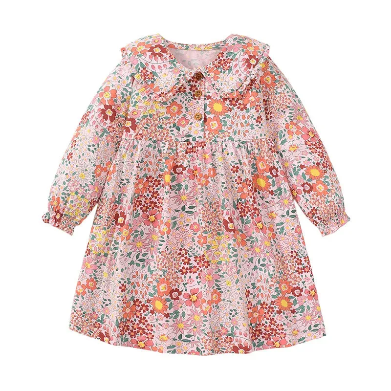 Kids Girls Long Sleeve Floral Warm Princess Dresses