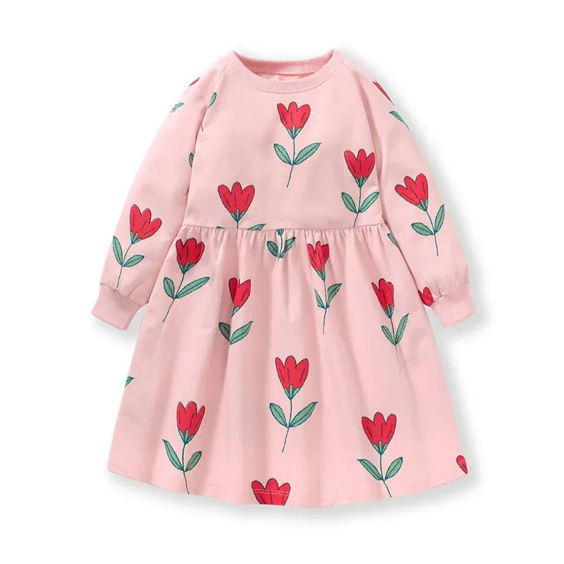 Kids Girls Long Sleeve Floral Warm Princess Dresses