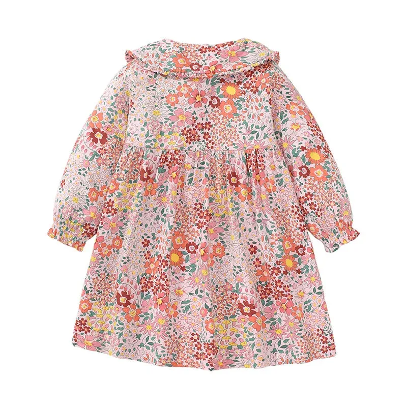 Kids Girls Long Sleeve Floral Warm Princess Dresses