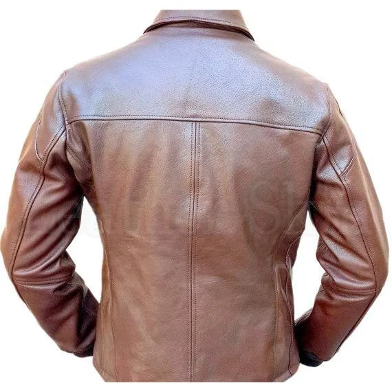 Leather Skin Men Brown Classic Biker Motorcycle Genuine Leather Jacket